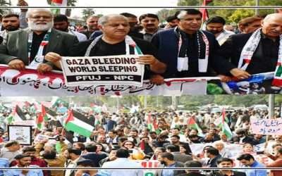 نیشنل پریس کلب،چیمبر آف کامرس اینڈ انڈسٹری اورسول سوسائٹی الائنس  کی فلسطینیوں کے قتل عام کیخلاف احتجاجی ریلی